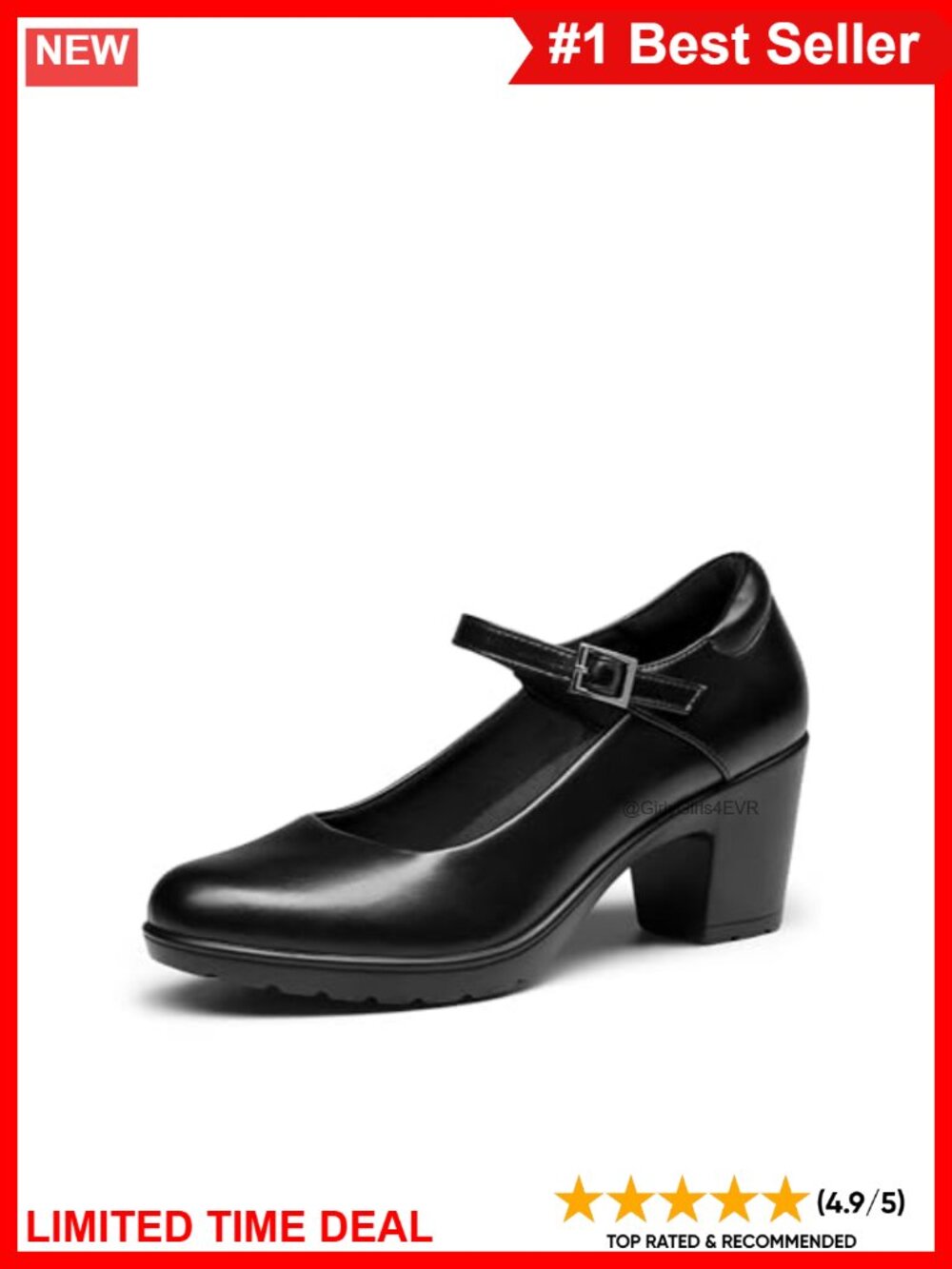 Women Mary Jane Arch Support Block Heel Comfortable PU Leather Dress Pumps